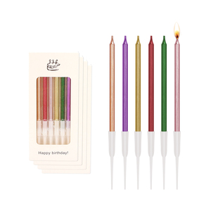 Bougies d'anniversaire fines et métalliques Barley Premium <span class=keywords><strong>avec</strong></span> supports, lot de 6, bougies de gâteau longues et élégantes pour décorations de mariage - Product Image 1
