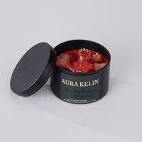 Lilin Kedelai Label Pribadi Mewah Aromaterapi Alami Beraroma Kristal untuk Thanksgiving, Diwali, Paskah, Ramadhan dalam Kaleng Besi Hitam
