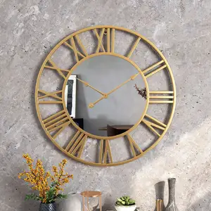 European-style Wrought Iron Living Room Foreign Trade Mute Wall Clock Round Wrought Iron Mirror Clock