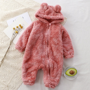 Ventes en gros de barboteuses chaudes pour bébés nouveau-nés, automne-hiver, barboteuses chaudes pour bébés, flanelle, pyjamas mignons à capuche pour enfants, ours - Product Image 5