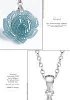 Collier de charme en jade pour femme, vente en gros, cadeau, pendentif lotus en jadéite birmane naturelle de qualité A bleu glacé avec attache en argent S925