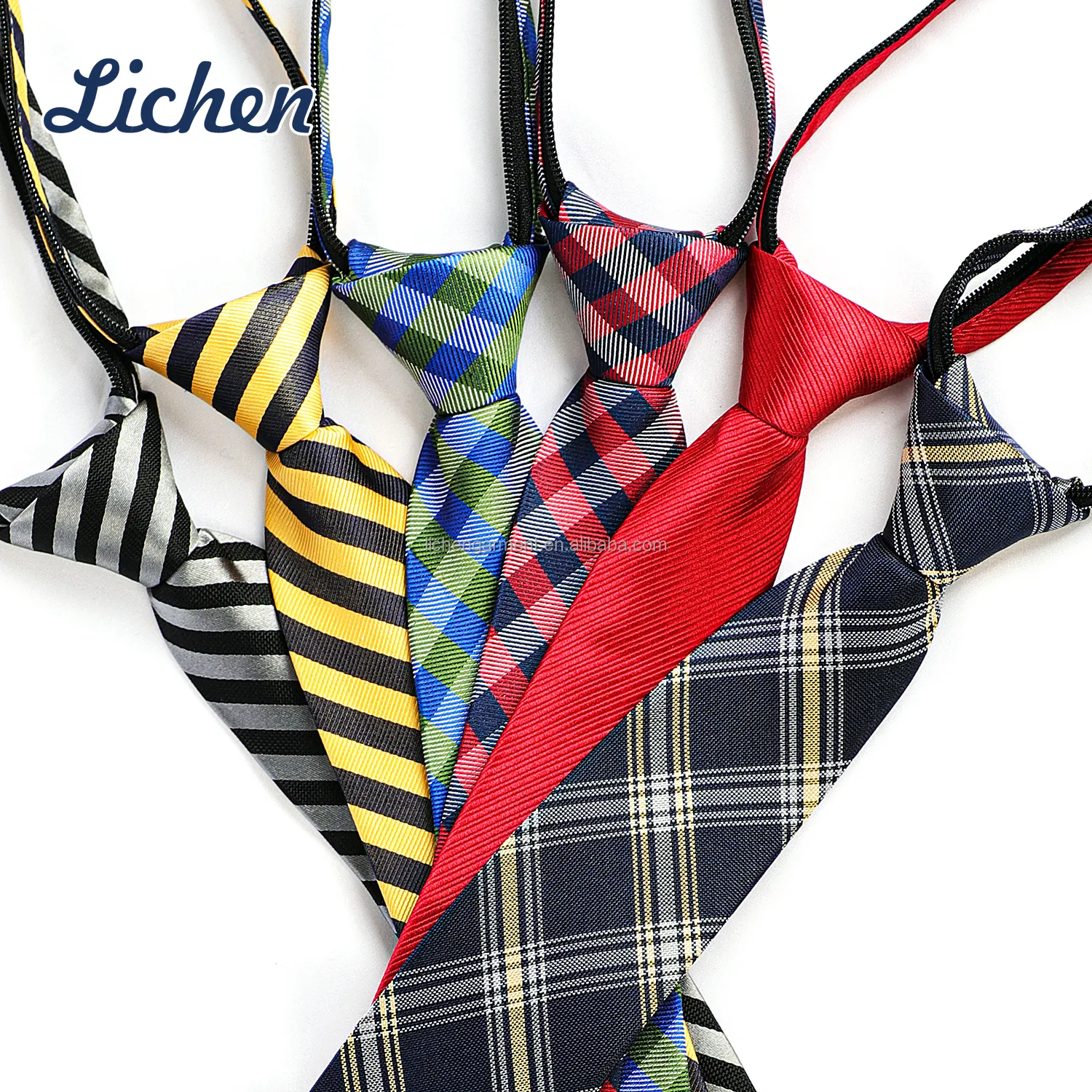 Custom Classical Stripe Pattern Multi Color Polyester Zipper Necktie Boys Zip Neck Ties For School
