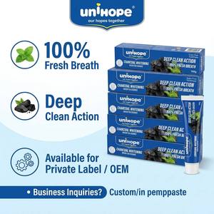 Dentifrice blanchissant au <span class=keywords><strong>charbon</strong></span> Unihope 165g, essence de thé vert, <span class=keywords><strong>action</strong></span> nettoyante en profondeur, haleine fraîche, soins dentaires, vente en gros - Product Image 3