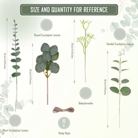 4 types de feuilles d'eucalyptus artificielles mélangées et de variétés Silver Dollar - Matériel plastique - Décoration pour Thanksgiving et Noël