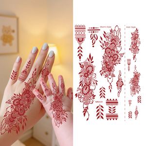 Autocollants de tatouage d'art corporel temporaires rouges non toxiques autocollants de peau imperméables pour les mamans d'enfants pour les fêtes de maman et moi bricolage Mehndi Design - Product Image 1