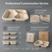 Barquette à repas prêts-à-manger à 3 compartiments en bagasse de canne à sucre avec revêtement PLA, faible coût de moulage personnalisé, conteneur alimentaire congelé compostable sans PFAS