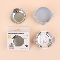 Ensemble de bols à ventouse solides et durables en acier inoxydable pour bébés et enfants avec manchon en silicone platine de qualité alimentaire personnalisé