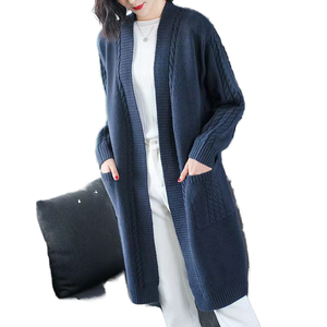 Cardigã Feminino Fitspi de Tricô Longo para Outono/Inverno, Gola V, Cor Sólida, Caimento Solto, Suéter Oversized, Jaqueta Elegante Casual - Product Image 1