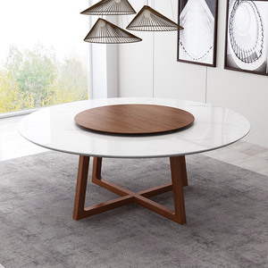 Mesa de Comedor Redonda de Mármol Nórdico para 8 Personas, Mesa de Comedor Redonda Giratoria de Madera Maciza Blanca - Product Image 2