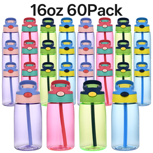 Garrafa de Água Plástica Infantil de 480ml (16oz) para Viagem e Esportes com Tampa Bonuce e Canudo - Desenhos Animados - Armazém EUA - Product Image 1