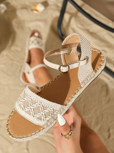 Sandalias de playa <span class=keywords><strong>romanas</strong></span> con punta abierta y correa trenzada plana para mujer 2024 con correa en el tobillo para la temporada de otoño - Product Image 4