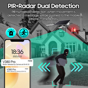 Caméra solaire PTZ à double objectif V380Pro 6MP, vue à 360°, sécurité extérieure, détection de mouvement sans fil, alarme, caméra réseau CCTV 4G - Product Image 2