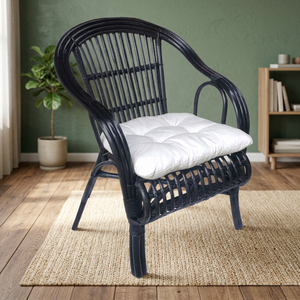 Hagiya Rattan Modern White <b>Armchair</b> Tufted Foam Filled Cushion Tapered Leg Woven Outdoor/Indoor Lounge Chair for Living Room - Product Image 2