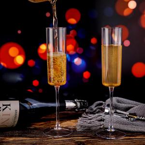 Clear 6 Oz Disposable Square Plastic Champagne <b>Glasses</b> for Party Birthday Anniversary Wedding - Product Image 1