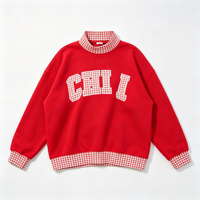 Sweat-shirt en patchwork à carreaux pour femme, col montant oversize, en polaire, tendance streetwear, automne-hiver
