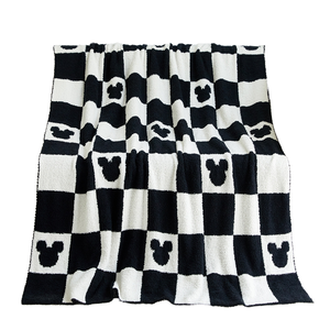 <span class=keywords><strong>Couverture</strong></span> en microfibre tricotée à damier pour bébé Mickey, 127x152cm, noire et grise, personnalisée, classe A - Product Image 1