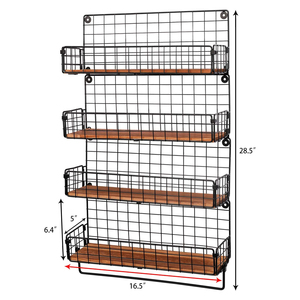 Portaspezie a 4 Ripiani in Filo Metallico <span class=keywords><strong>Nero</strong></span> da Parete Pieghevole Organizzatore per Bottiglie di Condimenti con Appendiabiti - Product Image 2