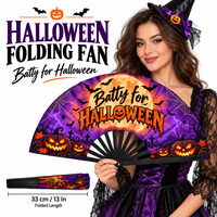 Éventails pliables personnalisés en gros, 33 cm (13 pouces), en plastique, bambou ou bois, pour Halloween et défilés, avec logo personnalisé