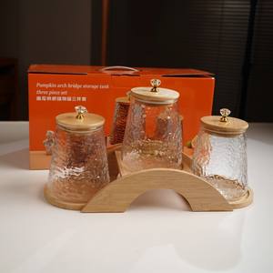 Juego de tarros de almacenamiento de alimentos de vidrio de borosilicato alto, botellas de almacenamiento rectas con tapa de bambú para contenedor de alimentos personalizado de miel - Product Image 5