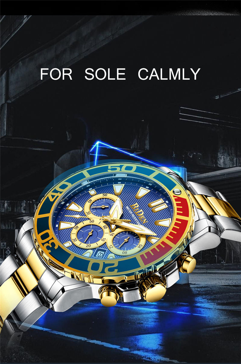 0260 relojes para hombre marca superior de lujo BIDEN plata acero  inoxidable Bar Casual negocios deporte reloj de pulsera para hombres  reloj de