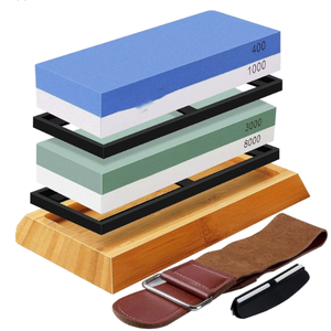 Juego de Piedras de Afilar para Cuchillos de Cocina Yukun de Alta Calidad, 2 Caras, 400/1000 3000/8000 Granos, con Base de Bambú, OEM ODM OBM - Product Image 1