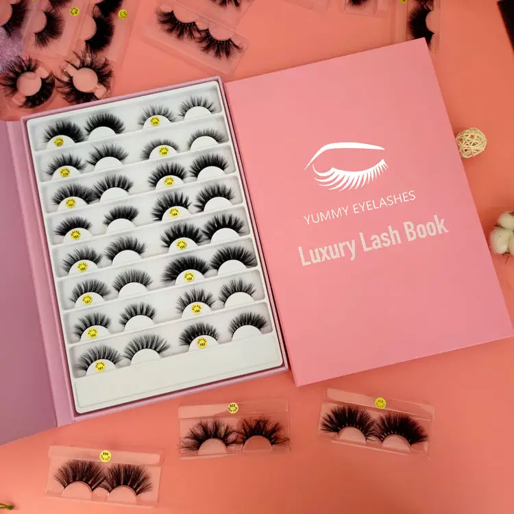 Own brand mink eyelashes lashbook packaging private label mink eyelashes with Shape Box 16 Pairs lashes Book