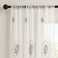 COSENNATUR Cortinas Transparentes Bordadas con Medallón Floral Ovalado Azul, Panel de Voile Botánico con Bolsillo para Barra, Venta al por Mayor OEM ODM