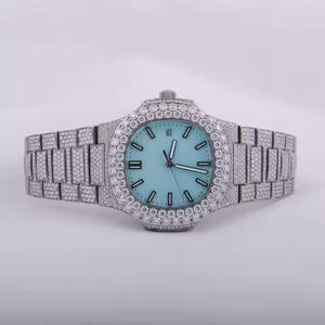 Cronógrafo Lujo Moissanite Diamante Hombres Acero inoxidable Iced Out Hip Hop Estilo Reloj de pulsera de cuarzo - Product Image 1