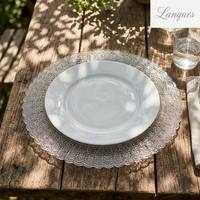 Assiette de présentation en verre transparente style vintage avec dentelle, bordure florale, assiettes décoratives rondes pour mariage, douche nuptiale, décoration de table de fête, vente en gros