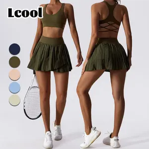 Lcool ชุดสปอร์ตบราและกระโปรงเทนนิส2ชิ้นกระโปรงวิ่งฟิตเนสวิ่งระบายอากาศได้ดีใหม่ - Product Image 1