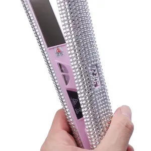 Planchas Titanium Coating Plates Lisseur à cheveux personnalisé avec diamants De Cabello Diamond Nano Professional Flat Iron LCD