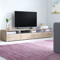 Meuble TV en bois avec panneaux LED et 4 tiroirs, unité TV moderne pour salon, installation facile