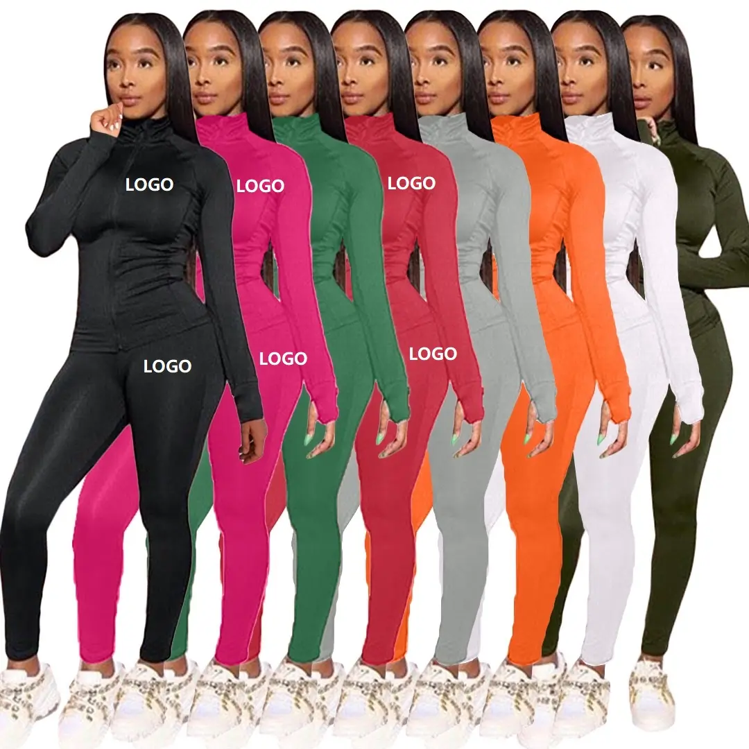 Survêtement airpododa pour femme, tenue de Jogging 2 pièces en Polyester, Slim, fermeture éclair, Logo personnalisé, Dropshipping