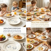 Ensemble d'assiettes rondes en mélamine de style moderne, motif dessin animé mignon, sans BPA, vaisselle pour enfants, taille M, avec décalcomanie