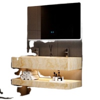 Armoire de salle de bain intelligente suspendue multifonctionnelle avec combinaison de lavabo en céramique intégrée en forme de rectangle