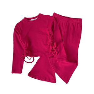 2025 Outono Novo Estilo Coreano Moda Bebê Meninas Vestuário Set Slim-Fit Bell-Bottom Calças Long-Sleeved Tie-Up T-Shirt Do Bebê Terno - Product Image 4