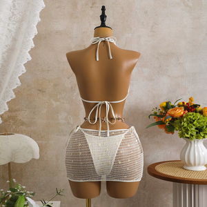 Nuevo <span class=keywords><strong>Bikini</strong></span> Retro 2026 de Malla Hueca con Lentejuelas de Color Sólido, <span class=keywords><strong>Bikini</strong></span> Sexy con Cuentas para Mujer - Product Image 4
