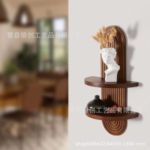 Wooden <b>Wall</b> <b>Mounted</b> <b>Shelf</b> Arched Design 2 Tier Solid Wood Storage Rack For Living Room Kitchen Bathroom Decor - Product Image 2