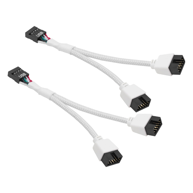 USB 2.0 9-Pin Female Dual 9-Pin Male Extension Cable Motherboard Header Splitter Nylon Braided Brand New (White)