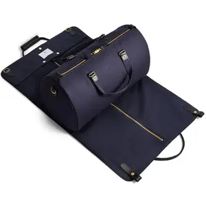 2 In 1 Navy Canvas Duffel Garment Bag Carry On Rolling Eco Friendly Weekend Convertible Garment Duffle Bag