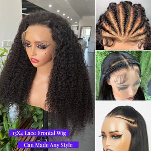 Best Review 100% pelo indio crudo 13x4 HD Peluca de encaje completo 180% 200% 250 densidad esponjoso rizado Peluca de encaje sin cola cabello humano - Product Image 4