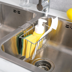 Soporte de esponja de cocina, organizador <span class=keywords><strong>Caddy</strong></span> de fregadero de acero inoxidable, jabón, lavavajillas, escurridor de líquido, cepillo, estante, cesta de drenaje - Product Image 3