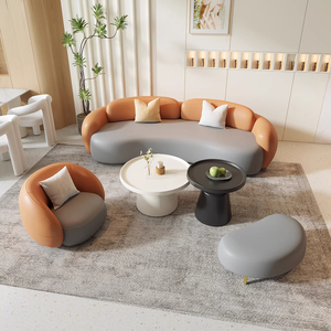 Canapé moderne en cuir artificiel rembourré, trois places, en forme d'arc, couleur crème, pour salon ou petit hôpital - Product Image 5