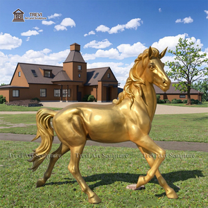 Statue grandeur nature de décor d'art d'immeubles Sculpture de cheval courant en bronze doré - Product Image 3
