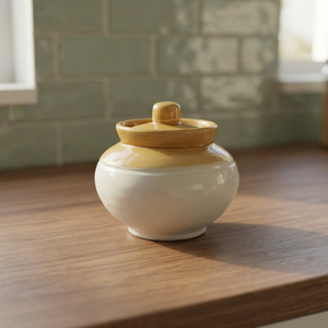 Pot de rangement en céramique vintage avec couvercle émaillé, boîte hermétique, organisateur de cuisine rustique, décoration de comptoir - Product Image 5