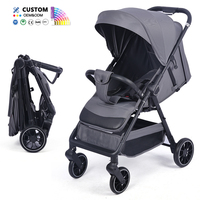Système de poussette de voyage OEM ODM en gros pour bébé, pliage automatique, cadre en acier inoxydable, dossier inclinable, roues EVA de 6/8 pouces, personnalisable