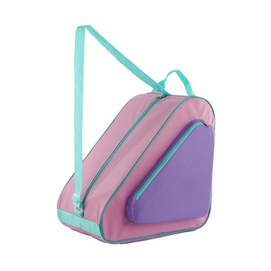 Sac à patins triangulaire rose, violet et turquoise avec bandoulière, sac à dos de rangement pour équipement de patinage sur glace - Product Image 1