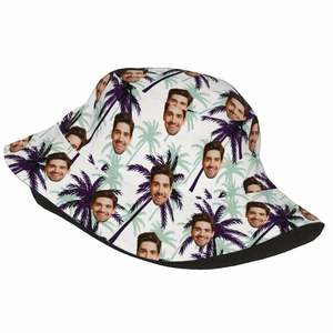 Sombrero de Pescador Personalizado con Foto para Mujer, Diseño de Rostro Personalizado, Fondo con Estampado de Árbol Tropical, Moderno para Verano, Playa, Viajes y Uso Diario - Product Image 6