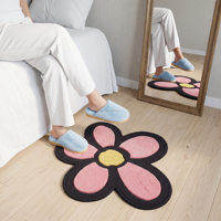Tapis de sol doux et lavable à motif marguerite rose imprimé sur mesure, idéal pour chambre à coucher et entrée de maison – Vente en gros