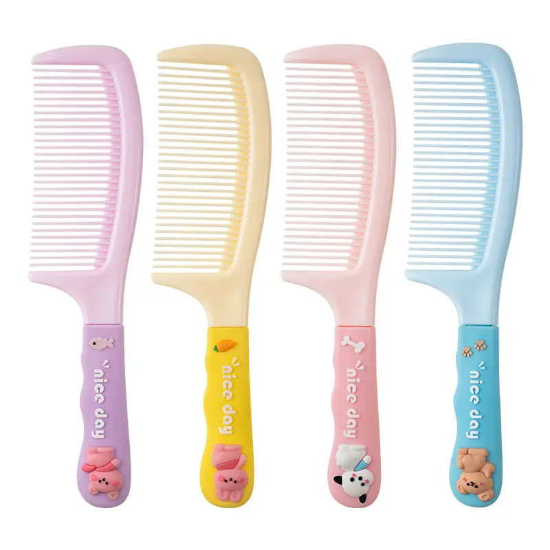 Creative Design Pvc Colorful Soft Rubber Handle Cartoon Cute Detanging Anti-Static Hair Hairdressing Silicone Plastic Combs